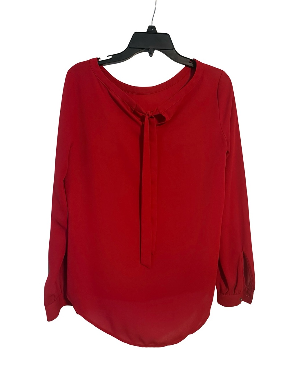 LOFT Red Tie-Neck Long Sleeve Blouse